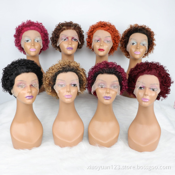 Mayqueen Wholesale Wigs Vendor Unprocessed Short Curly Pixie Cut HD Brazilian Transparent Human Hair Lace Front Wigs For Women